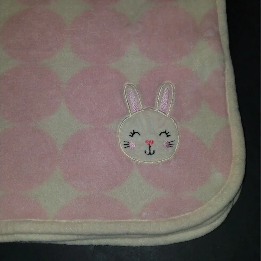 Forever Baby Pink White Bunny Rabbit Blanket Soft Fleece Lovey Girl Polka Dot